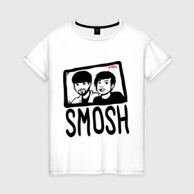Женская футболка хлопок с принтом RusSmosh в Белгороде, 100% хлопок | прямой крой, круглый вырез горловины, длина до линии бедер, слегка спущенное плечо | blogger | russmosh | smosh | youtube | блоггер | смош | шоу | ютубер