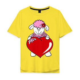 Мужская футболка хлопок Oversize с принтом Барашек с сердцем в Белгороде, 100% хлопок | свободный крой, круглый ворот, “спинка” длиннее передней части | 2015 | баран | барашек | коза | козочка | новый год | овечка | овца | рождество | сердце | цветок