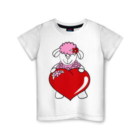 Детская футболка хлопок с принтом Барашек с сердцем в Белгороде, 100% хлопок | круглый вырез горловины, полуприлегающий силуэт, длина до линии бедер | 2015 | баран | барашек | коза | козочка | новый год | овечка | овца | рождество | сердце | цветок