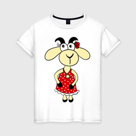 Женская футболка хлопок с принтом Козочка в Белгороде, 100% хлопок | прямой крой, круглый вырез горловины, длина до линии бедер, слегка спущенное плечо | 2015 | баран | барашек | коза | козочка | новый год | овечка | овца | рога | рождество | роза