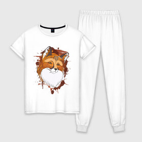 Женская пижама хлопок с принтом Лиса в Белгороде, 100% хлопок | брюки и футболка прямого кроя, без карманов, на брюках мягкая резинка на поясе и по низу штанин | fox | акварель | животные | лисы | мило