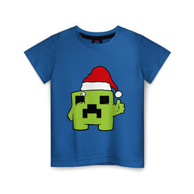 Детская футболка хлопок с принтом Minecraft в Белгороде, 100% хлопок | круглый вырез горловины, полуприлегающий силуэт, длина до линии бедер | 2015 | minecraft | игры | маинкрафт | новый год | шапка