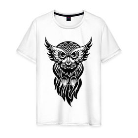 Мужская футболка хлопок с принтом Мудрая сова в Белгороде, 100% хлопок | прямой крой, круглый вырез горловины, длина до линии бедер, слегка спущенное плечо. | 