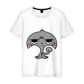 Мужская футболка хлопок с принтом Недовольный котенок в Белгороде, 100% хлопок | прямой крой, круглый вырез горловины, длина до линии бедер, слегка спущенное плечо. | 