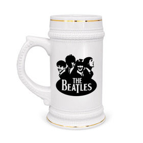Кружка пивная с принтом The Beatles 1 в Белгороде,  керамика (Материал выдерживает высокую температуру, стоит избегать резкого перепада температур) |  объем 630 мл | Тематика изображения на принте: beatles | harrison | lennon | mccartmey | starr | битлз