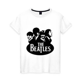 Женская футболка хлопок с принтом The Beatles 1 в Белгороде, 100% хлопок | прямой крой, круглый вырез горловины, длина до линии бедер, слегка спущенное плечо | beatles | harrison | lennon | mccartmey | starr | битлз