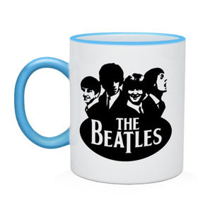 Кружка двухцветная с принтом The Beatles 1 в Белгороде, керамика | объем — 330 мл, диаметр — 80 мм. Цветная ручка и кайма сверху, в некоторых цветах — вся внутренняя часть | beatles | harrison | lennon | mccartmey | starr | битлз