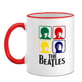 Кружка двухцветная с принтом The Beatles в Белгороде, керамика | объем — 330 мл, диаметр — 80 мм. Цветная ручка и кайма сверху, в некоторых цветах — вся внутренняя часть | beatles | битлз | битлы