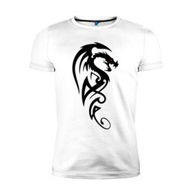 Мужская футболка премиум с принтом Дракон (стильный трайбл) в Белгороде, 92% хлопок, 8% лайкра | приталенный силуэт, круглый вырез ворота, длина до линии бедра, короткий рукав | Тематика изображения на принте: dragon | tattoo | дракон | тату | трайбл