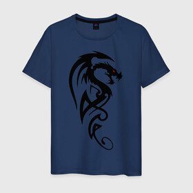 Мужская футболка хлопок с принтом Дракон (стильный трайбл) в Белгороде, 100% хлопок | прямой крой, круглый вырез горловины, длина до линии бедер, слегка спущенное плечо. | dragon | tattoo | дракон | тату | трайбл