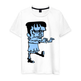 Мужская футболка хлопок с принтом Монстр Франкенштейна в Белгороде, 100% хлопок | прямой крой, круглый вырез горловины, длина до линии бедер, слегка спущенное плечо. | зомби