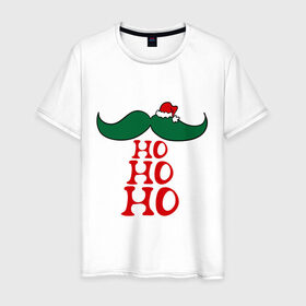 Мужская футболка хлопок с принтом Усы в Белгороде, 100% хлопок | прямой крой, круглый вырез горловины, длина до линии бедер, слегка спущенное плечо. | 2015 | merry christmas | новый год | усы | шапка