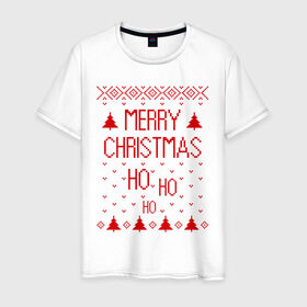 Мужская футболка хлопок с принтом Merry christmas в Белгороде, 100% хлопок | прямой крой, круглый вырез горловины, длина до линии бедер, слегка спущенное плечо. | 2015 | merry christmas | ёлка | елки | новый год | праздник | узор