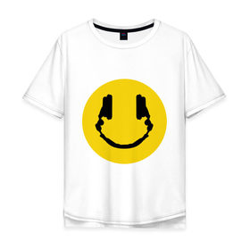 Мужская футболка хлопок Oversize с принтом Smile Music в Белгороде, 100% хлопок | свободный крой, круглый ворот, “спинка” длиннее передней части | Тематика изображения на принте: music | smile | смайл наушники