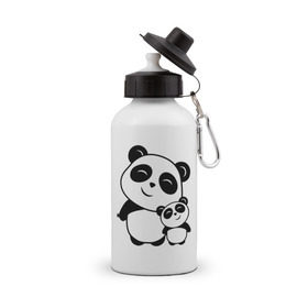 Бутылка спортивная с принтом Милые панды в Белгороде, металл | емкость — 500 мл, в комплекте две пластиковые крышки и карабин для крепления | Тематика изображения на принте: панда
