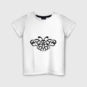 Детская футболка хлопок с принтом Порхающая бабочка (тату) в Белгороде, 100% хлопок | круглый вырез горловины, полуприлегающий силуэт, длина до линии бедер | стилизация | тату