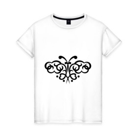 Женская футболка хлопок с принтом Порхающая бабочка (тату) в Белгороде, 100% хлопок | прямой крой, круглый вырез горловины, длина до линии бедер, слегка спущенное плечо | стилизация | тату