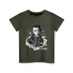 Детская футболка хлопок с принтом Пушкин в Белгороде, 100% хлопок | круглый вырез горловины, полуприлегающий силуэт, длина до линии бедер | Тематика изображения на принте: драматург | писатель | поэт | прозаик | пушкин