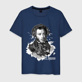 Мужская футболка хлопок с принтом Пушкин в Белгороде, 100% хлопок | прямой крой, круглый вырез горловины, длина до линии бедер, слегка спущенное плечо. | драматург | писатель | поэт | прозаик | пушкин