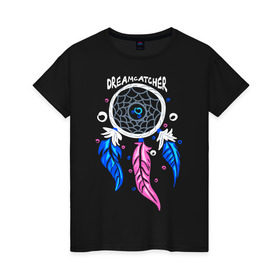 Женская футболка хлопок с принтом Ловец снов в Белгороде, 100% хлопок | прямой крой, круглый вырез горловины, длина до линии бедер, слегка спущенное плечо | амулет | ловец снов | оберег | перо | перья | сон