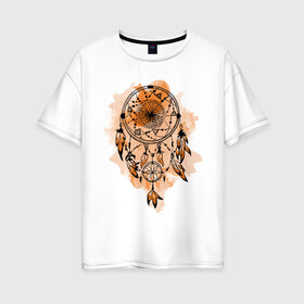 Женская футболка хлопок Oversize с принтом Ловец снов в Белгороде, 100% хлопок | свободный крой, круглый ворот, спущенный рукав, длина до линии бедер
 | амулет | ловец снов | оберег | перо | перья | сон