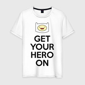 Мужская футболка хлопок с принтом Get your hero on в Белгороде, 100% хлопок | прямой крой, круглый вырез горловины, длина до линии бедер, слегка спущенное плечо. | adventure time | время приключений | финн