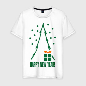 Мужская футболка хлопок с принтом Подарок под елкой в Белгороде, 100% хлопок | прямой крой, круглый вырез горловины, длина до линии бедер, слегка спущенное плечо. | 2015 | new year | елка | новый год | подарок