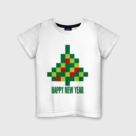 Детская футболка хлопок с принтом Елка - пиксели в Белгороде, 100% хлопок | круглый вырез горловины, полуприлегающий силуэт, длина до линии бедер | 2015 | new year | елка | мозаика | новый год | пазл