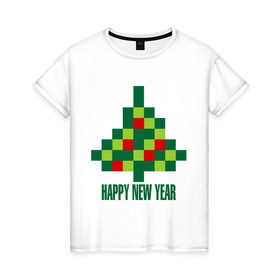 Женская футболка хлопок с принтом Елка - пиксели в Белгороде, 100% хлопок | прямой крой, круглый вырез горловины, длина до линии бедер, слегка спущенное плечо | 2015 | new year | елка | мозаика | новый год | пазл