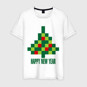 Мужская футболка хлопок с принтом Елка - пиксели в Белгороде, 100% хлопок | прямой крой, круглый вырез горловины, длина до линии бедер, слегка спущенное плечо. | 2015 | new year | елка | мозаика | новый год | пазл