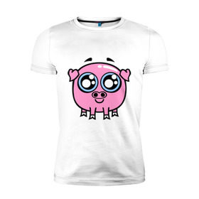 Мужская футболка премиум с принтом Розовый поросёнок в Белгороде, 92% хлопок, 8% лайкра | приталенный силуэт, круглый вырез ворота, длина до линии бедра, короткий рукав | Тематика изображения на принте: милый | поросенок | розовый | свинья