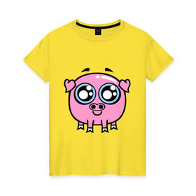 Женская футболка хлопок с принтом Розовый поросёнок в Белгороде, 100% хлопок | прямой крой, круглый вырез горловины, длина до линии бедер, слегка спущенное плечо | милый | поросенок | розовый | свинья