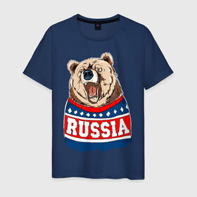 Мужская футболка хлопок с принтом Медведь made in Russia в Белгороде, 100% хлопок | прямой крой, круглый вырез горловины, длина до линии бедер, слегка спущенное плечо. | made in russia | mountain | russia | кофта | медведь | мишка | патриот | россия | свитер