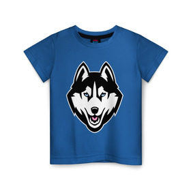 Детская футболка хлопок с принтом Довольная хаски в Белгороде, 100% хлопок | круглый вырез горловины, полуприлегающий силуэт, длина до линии бедер | голова | пес | собака | хаски | хаски бандит