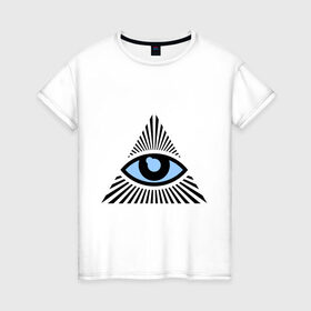 Женская футболка хлопок с принтом Всевидящее око (глаз в треугольнике) в Белгороде, 100% хлопок | прямой крой, круглый вырез горловины, длина до линии бедер, слегка спущенное плечо | иллюминаты