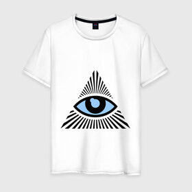 Мужская футболка хлопок с принтом Всевидящее око (глаз в треугольнике) в Белгороде, 100% хлопок | прямой крой, круглый вырез горловины, длина до линии бедер, слегка спущенное плечо. | Тематика изображения на принте: иллюминаты
