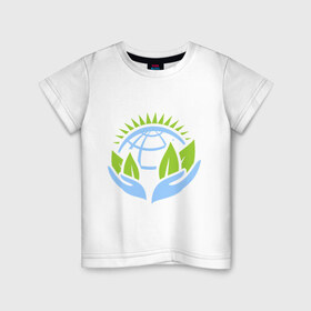 Детская футболка хлопок с принтом Планету нужно беречь в Белгороде, 100% хлопок | круглый вырез горловины, полуприлегающий силуэт, длина до линии бедер | Тематика изображения на принте: green peace | гринпис | забота | охрана | планета | природа