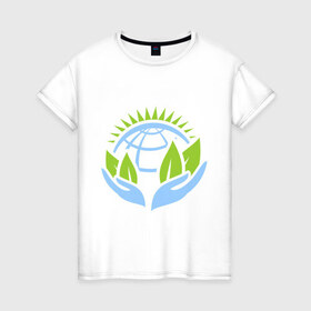 Женская футболка хлопок с принтом Планету нужно беречь в Белгороде, 100% хлопок | прямой крой, круглый вырез горловины, длина до линии бедер, слегка спущенное плечо | green peace | гринпис | забота | охрана | планета | природа