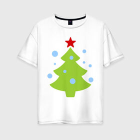 Женская футболка хлопок Oversize с принтом Ёлочка и снежок в Белгороде, 100% хлопок | свободный крой, круглый ворот, спущенный рукав, длина до линии бедер
 | 2015 | new year | елка | зима | новый год | снег