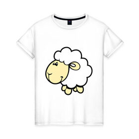 Женская футболка хлопок с принтом Овечка в Белгороде, 100% хлопок | прямой крой, круглый вырез горловины, длина до линии бедер, слегка спущенное плечо | 2015 | new year | новый год | овца