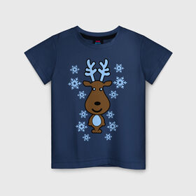 Детская футболка хлопок с принтом Милый олень и снежинки в Белгороде, 100% хлопок | круглый вырез горловины, полуприлегающий силуэт, длина до линии бедер | new year | новый год | олень | снег | снежинки