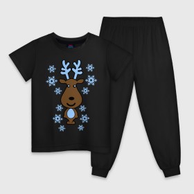 Детская пижама хлопок с принтом Милый олень и снежинки в Белгороде, 100% хлопок |  брюки и футболка прямого кроя, без карманов, на брюках мягкая резинка на поясе и по низу штанин
 | new year | новый год | олень | снег | снежинки