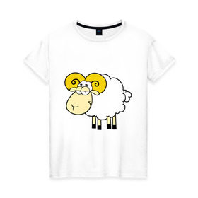Женская футболка хлопок с принтом Барашек в Белгороде, 100% хлопок | прямой крой, круглый вырез горловины, длина до линии бедер, слегка спущенное плечо | 2015 | new year | баран | барашек | новый год | овечка | овца