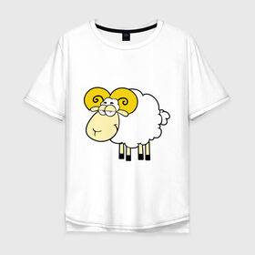 Мужская футболка хлопок Oversize с принтом Барашек в Белгороде, 100% хлопок | свободный крой, круглый ворот, “спинка” длиннее передней части | 2015 | new year | баран | барашек | новый год | овечка | овца