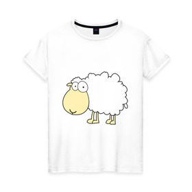 Женская футболка хлопок с принтом Милая овечка в Белгороде, 100% хлопок | прямой крой, круглый вырез горловины, длина до линии бедер, слегка спущенное плечо | 2015 | new year | новый год | овечка | овца