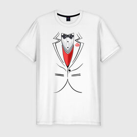 Мужская футболка премиум с принтом Костюм жениха в Белгороде, 92% хлопок, 8% лайкра | приталенный силуэт, круглый вырез ворота, длина до линии бедра, короткий рукав | Тематика изображения на принте: бабочка