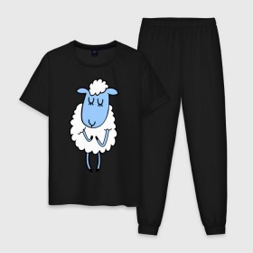 Мужская пижама хлопок с принтом Милая овечка в Белгороде, 100% хлопок | брюки и футболка прямого кроя, без карманов, на брюках мягкая резинка на поясе и по низу штанин
 | 2015 | new year | коза | новый год | овца
