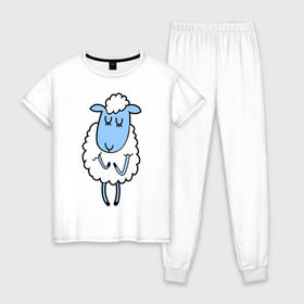Женская пижама хлопок с принтом Милая овечка в Белгороде, 100% хлопок | брюки и футболка прямого кроя, без карманов, на брюках мягкая резинка на поясе и по низу штанин | 2015 | new year | коза | новый год | овца