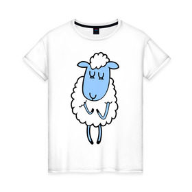 Женская футболка хлопок с принтом Милая овечка в Белгороде, 100% хлопок | прямой крой, круглый вырез горловины, длина до линии бедер, слегка спущенное плечо | 2015 | new year | коза | новый год | овца
