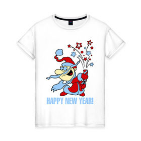 Женская футболка хлопок с принтом Салют - хлопушка в Белгороде, 100% хлопок | прямой крой, круглый вырез горловины, длина до линии бедер, слегка спущенное плечо | new year | дед мороз | новый год | салют | хлопушка